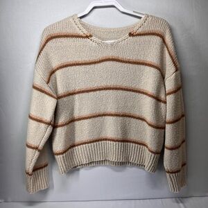 Elegant Cream and Tan Striped Women's Sweater‎